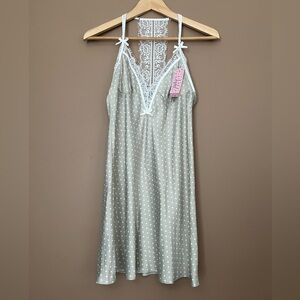 {Jezebel} Polka Dot Chemise Nightgown in Grey & White - Womens Small - NWT